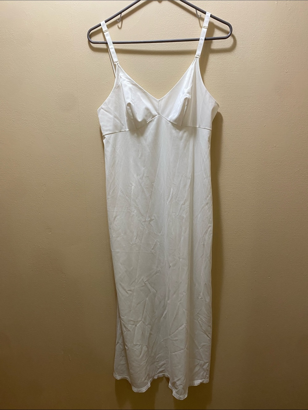 Vintage Gossard Artemis White Satin V-Neck Slip Dress with Adjustable Straps-38